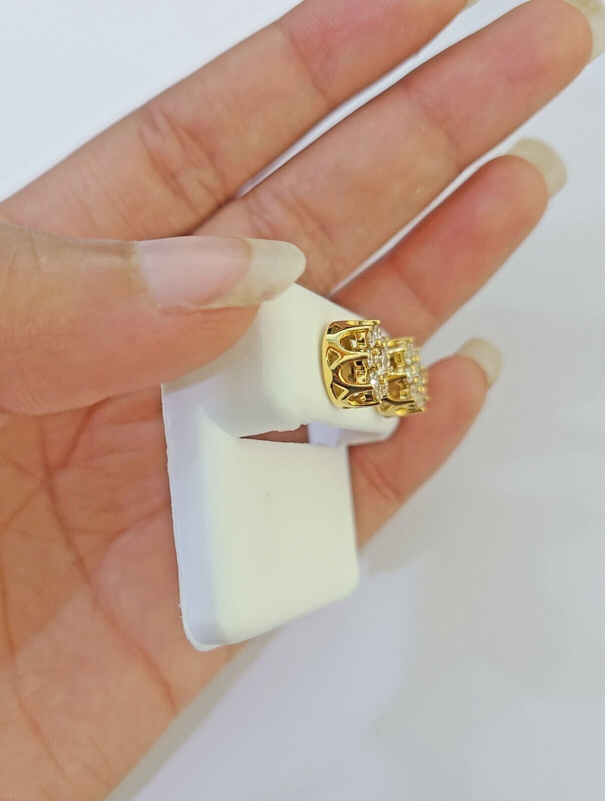 10k Yellow gold Flower Earrings with Real 0.96CT diamond screw - bag ,Women studs - GoldenlinQ